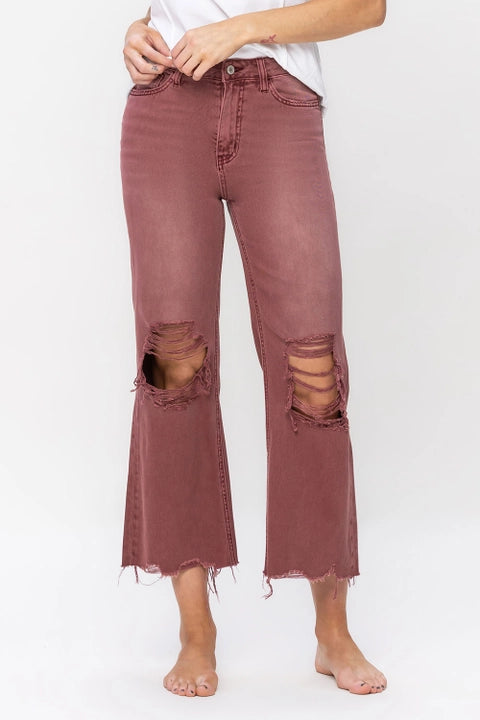 90s Vintage Crop Flares Russet Brown