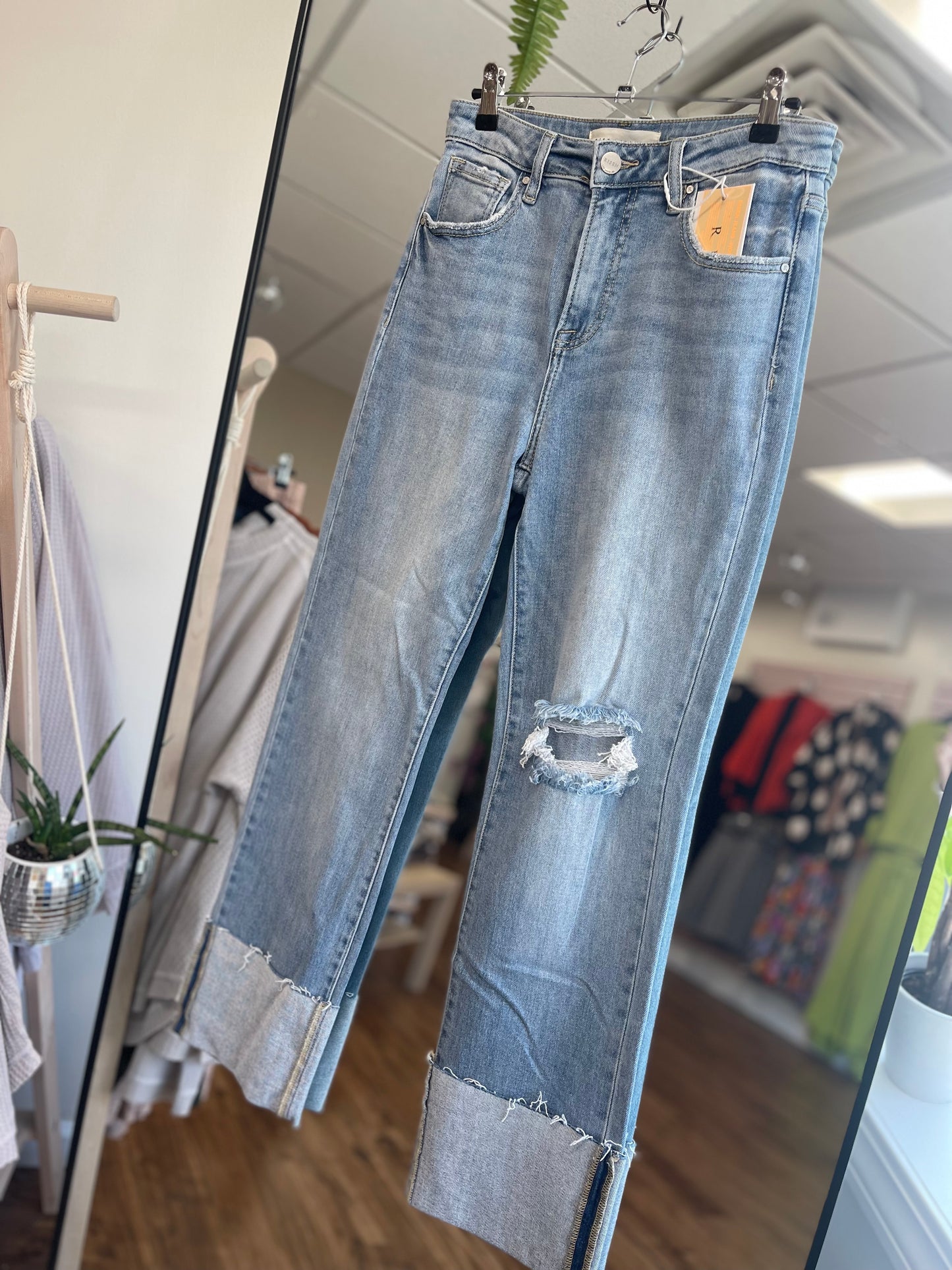 RISEN Light Wash High Rise Wide Cuffed Straight Jeans