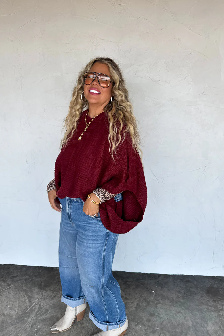 Fall Meg Pullover Poncho in Wine