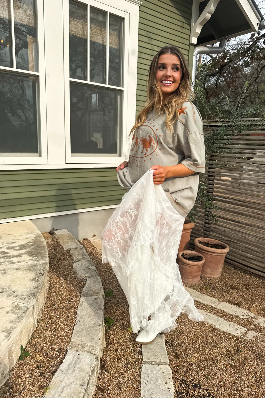 Blooming Maxi Skirt in White