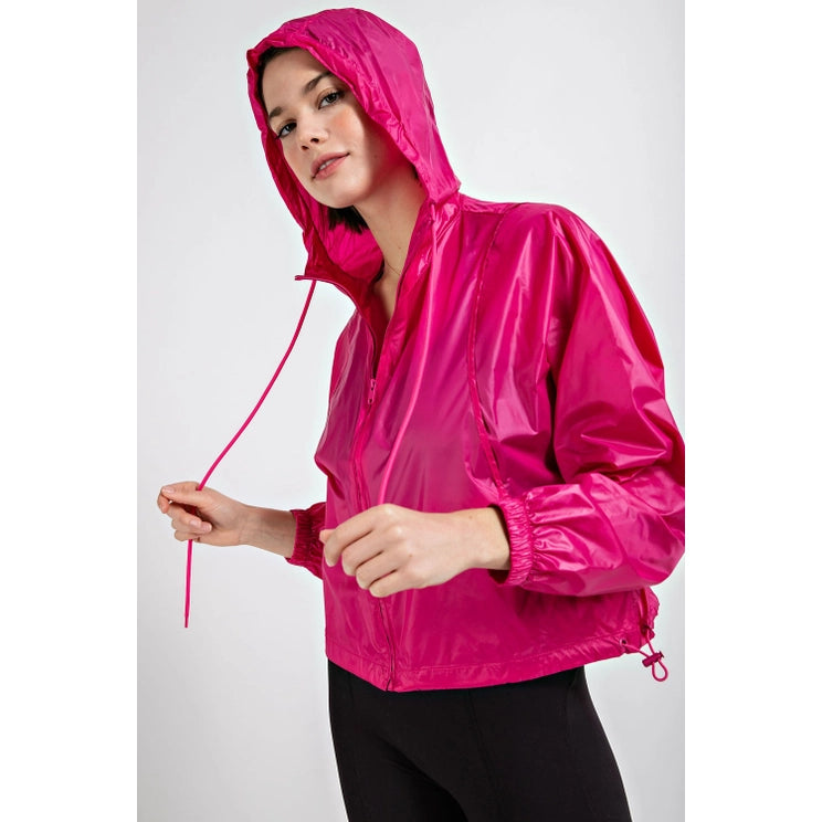 Packable Water Repellent Sprinter Jacket with Hoodie in Fuchsia