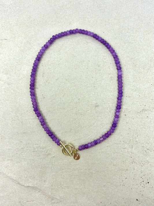 Natural Stone Necklace with Toggle Clasp in Purple