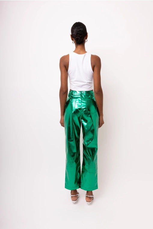 Forest Green Faux Leather Metallic Pants