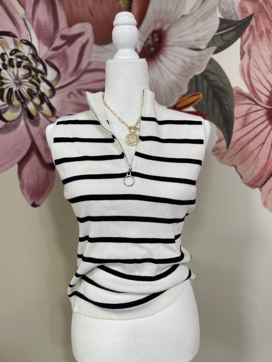 Sleeveless Striped Knit Top - 1X