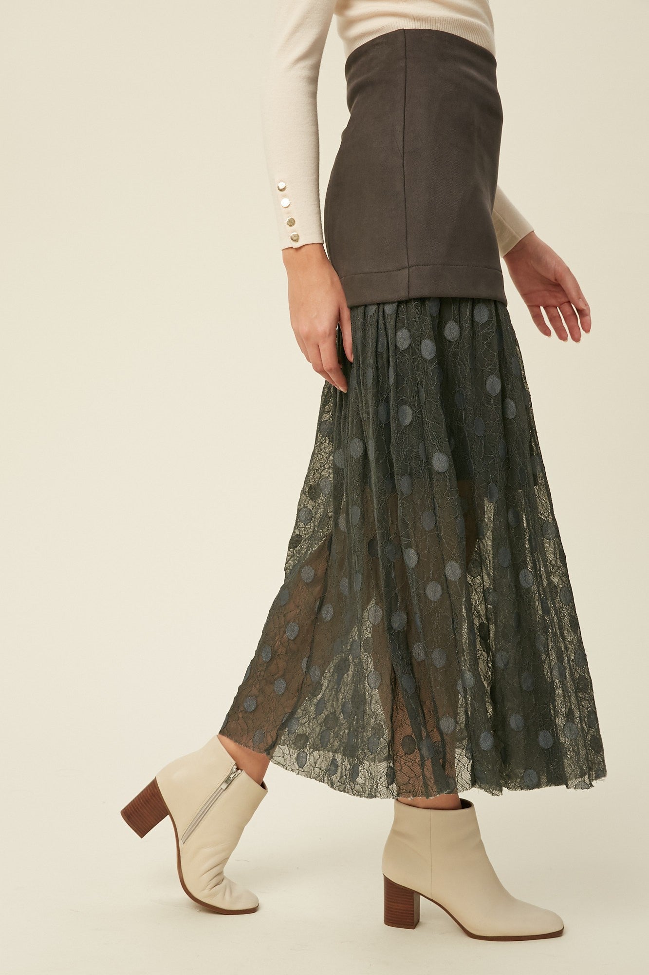 Polka Dot Maxi Skirt in Dark Green