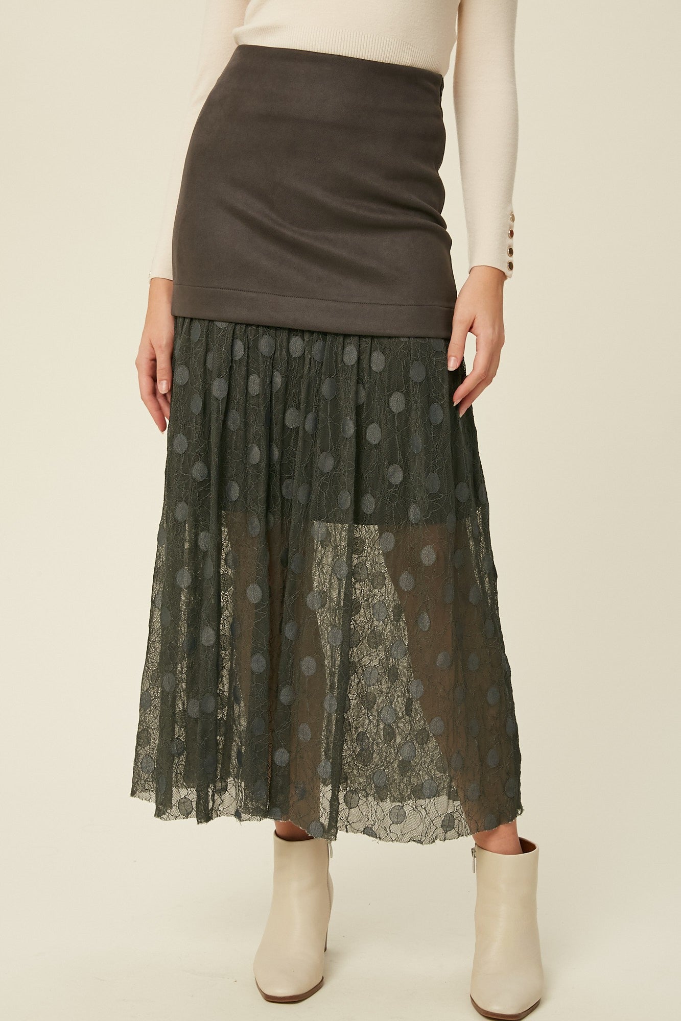 Polka Dot Maxi Skirt in Dark Green