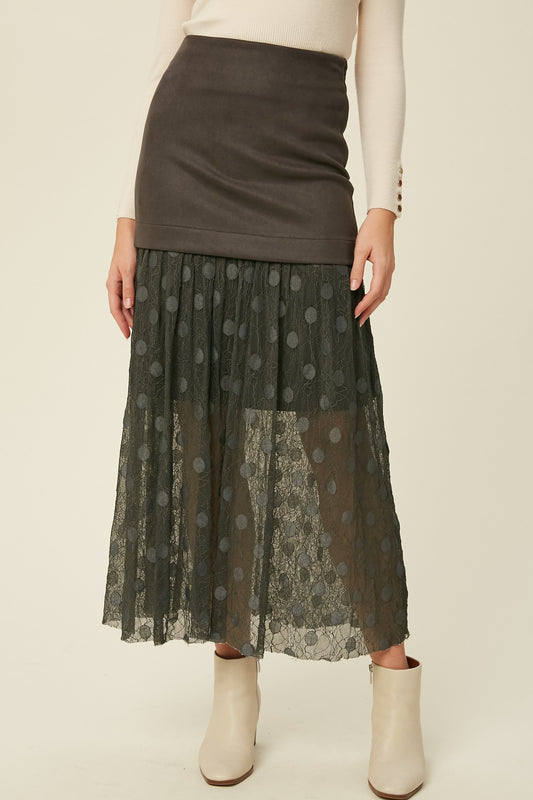 Polka Dot Maxi Skirt in Dark Green