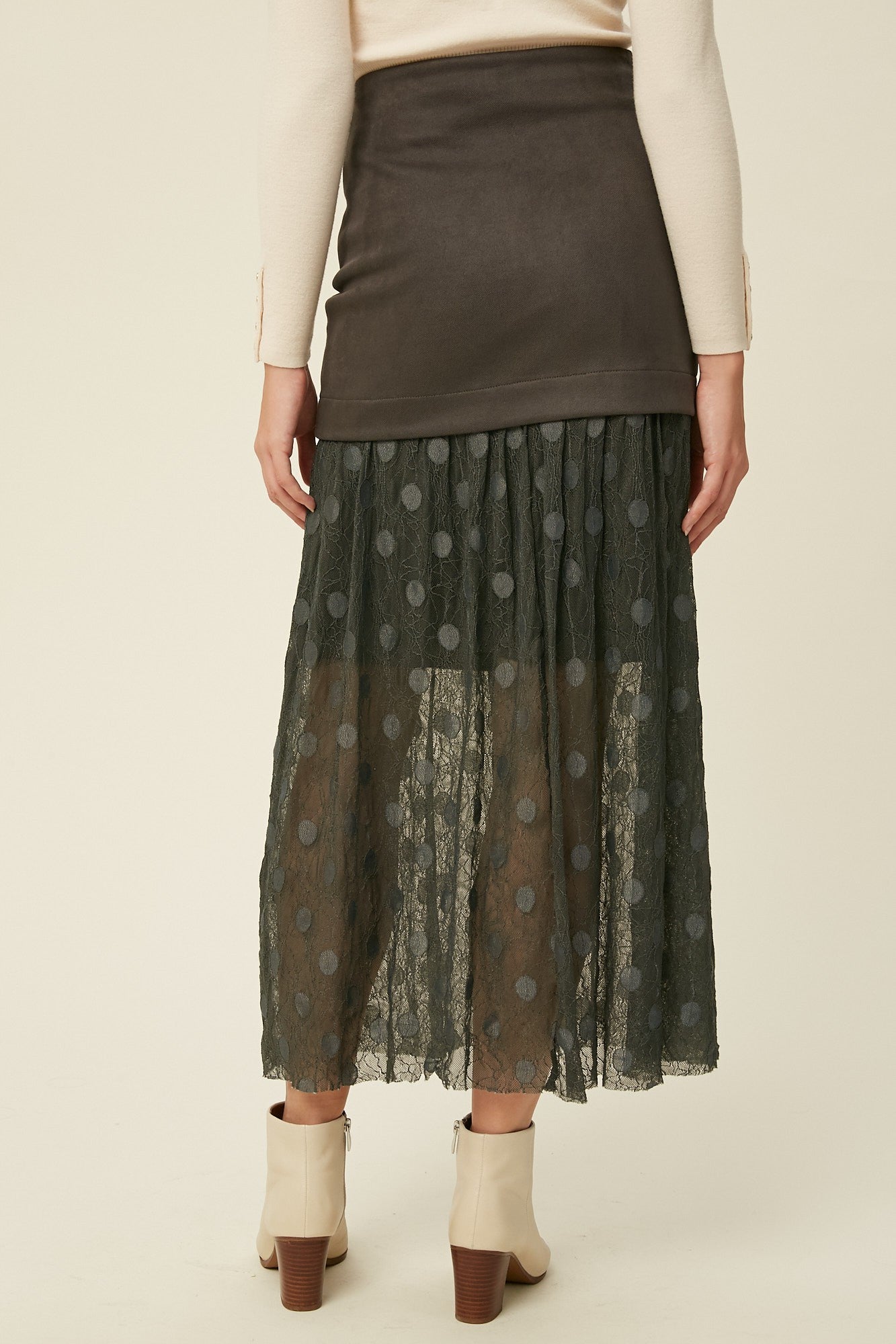 Polka Dot Maxi Skirt in Dark Green