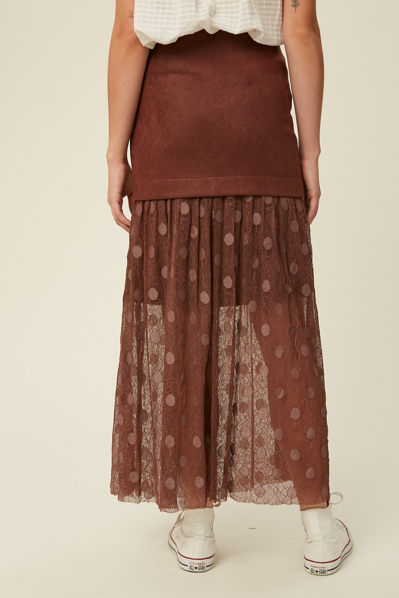 Polka Dot Maxi Skirt in Burlwood