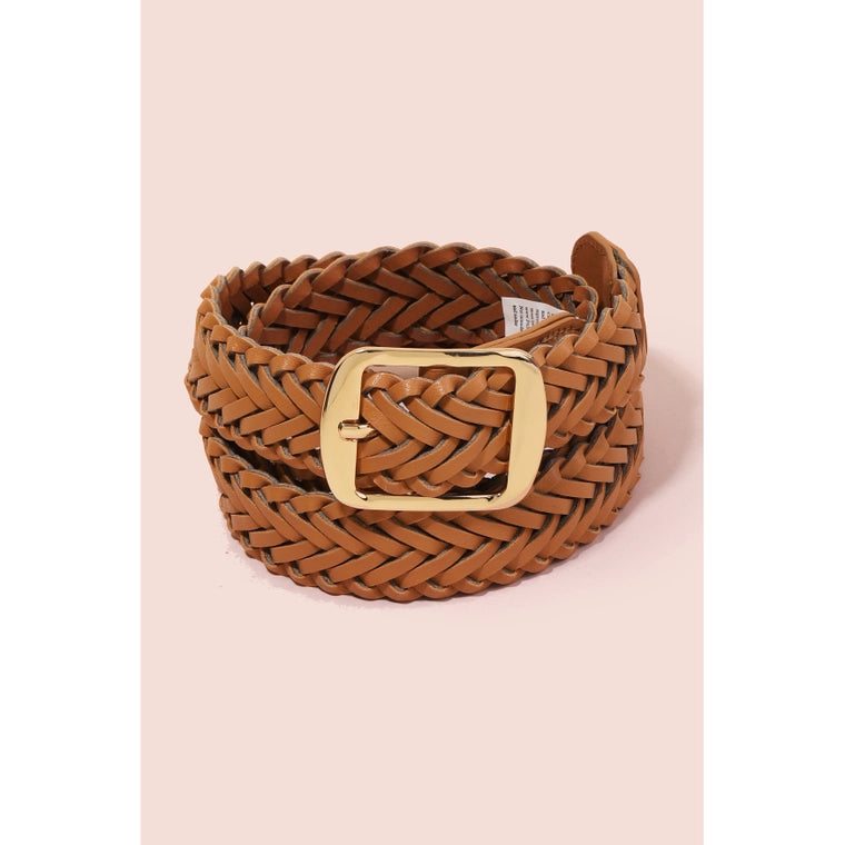 Faux Leather Braided Belt in Brown