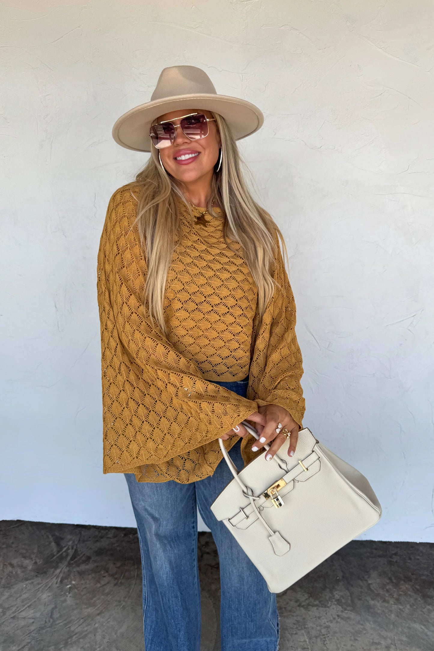 Free Spirit Mustard Bell Sleeve Top