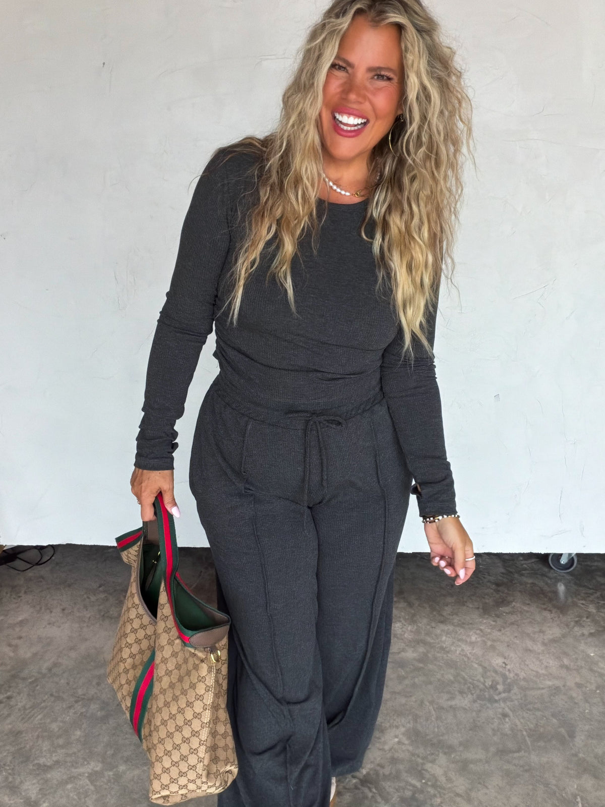 Sunday Ribbed Lounge Set in Charcoal