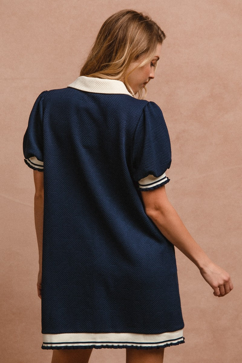 Navy Jacquard Dress