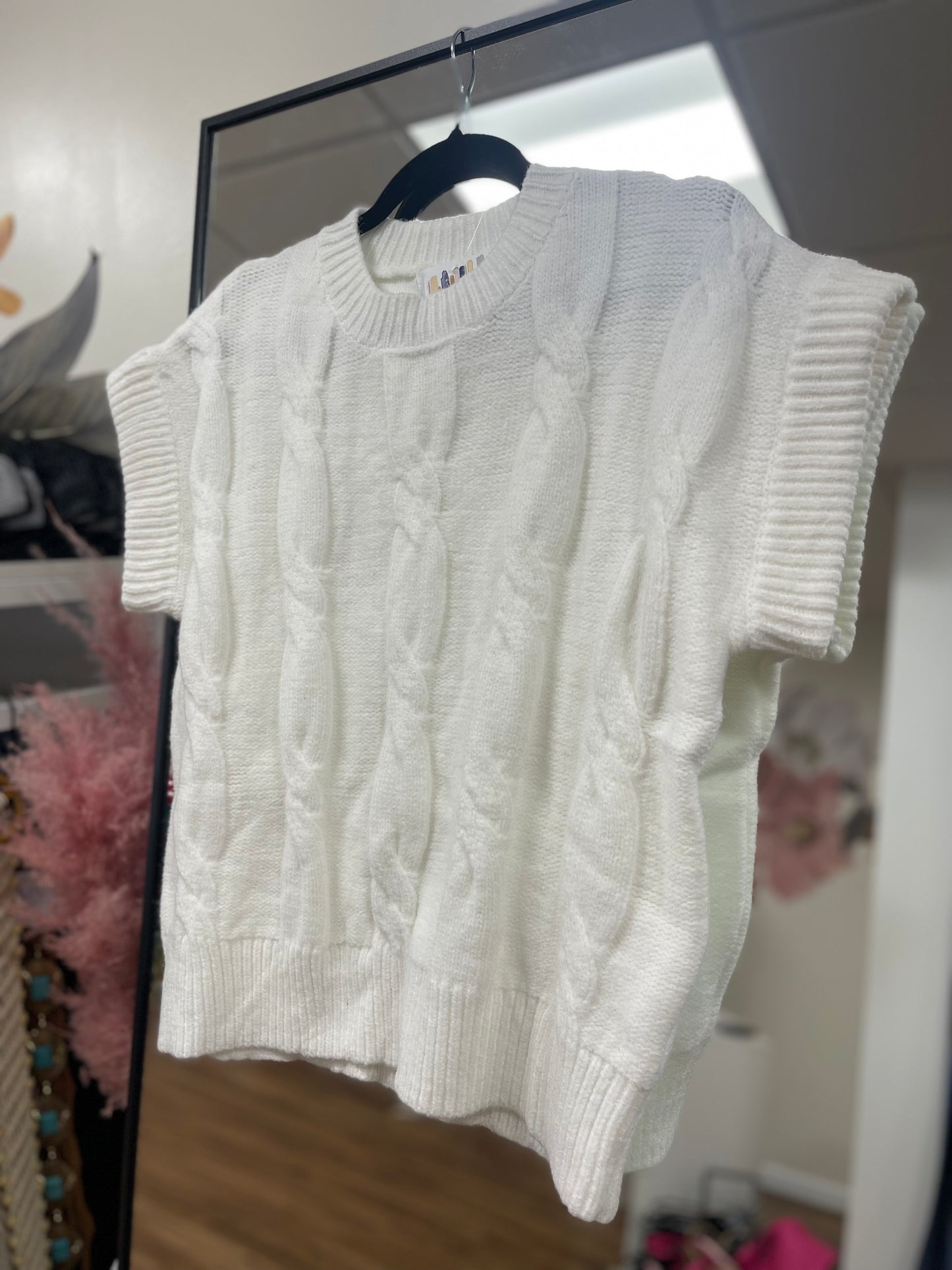 Cable Knit Ivory Short Sleeve Sweater
