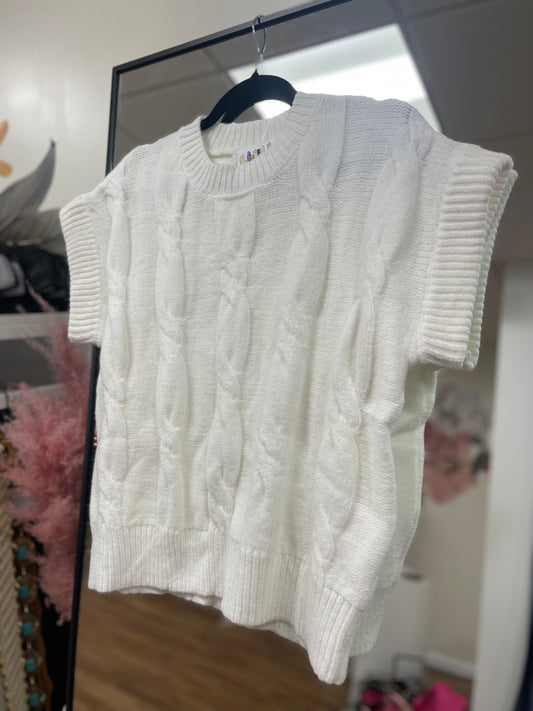 Cable Knit Ivory Short Sleeve Sweater