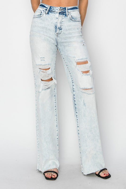 RISEN High Rise Acid Washed Wide Jeans