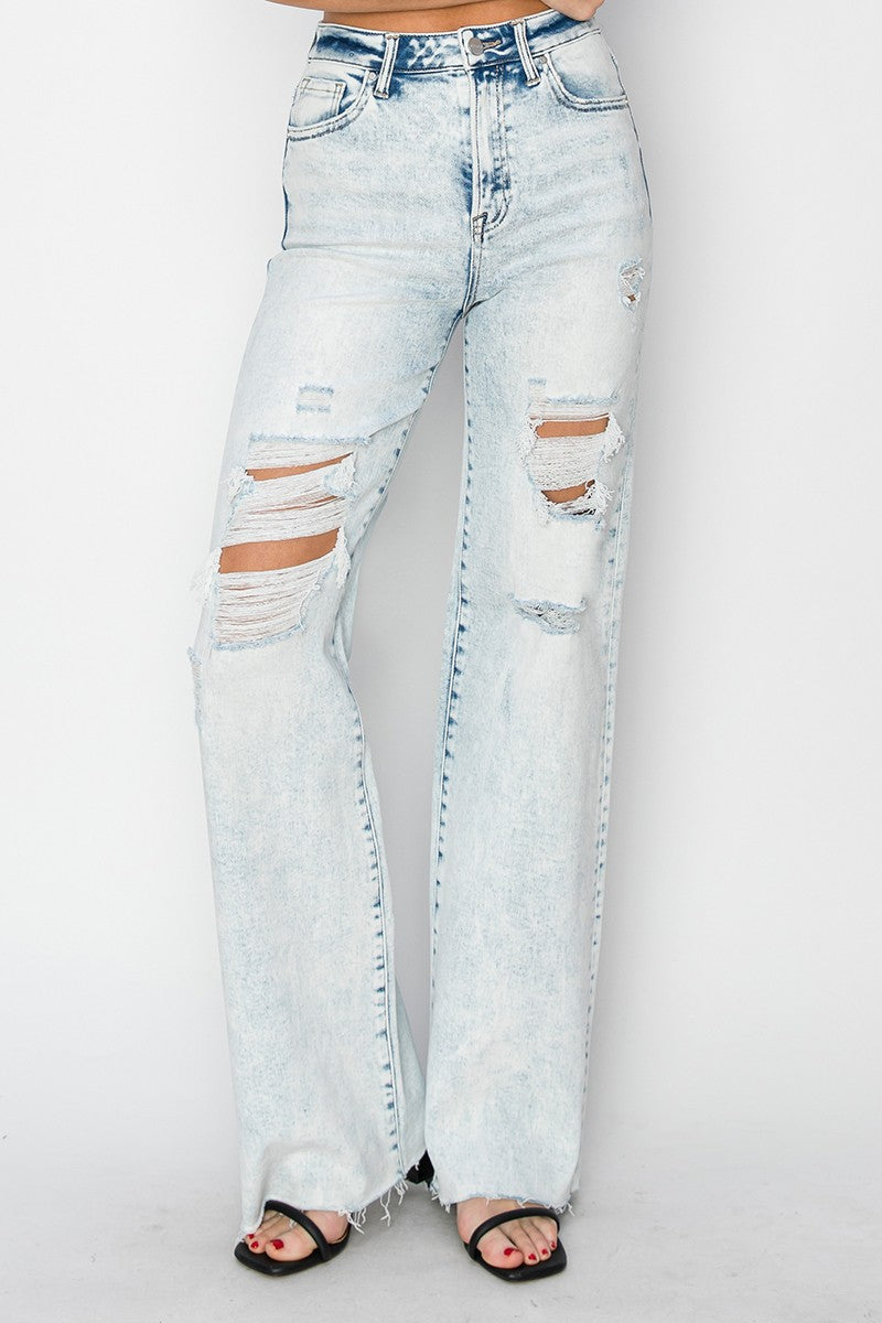 RISEN High Rise Acid Washed Wide Jeans