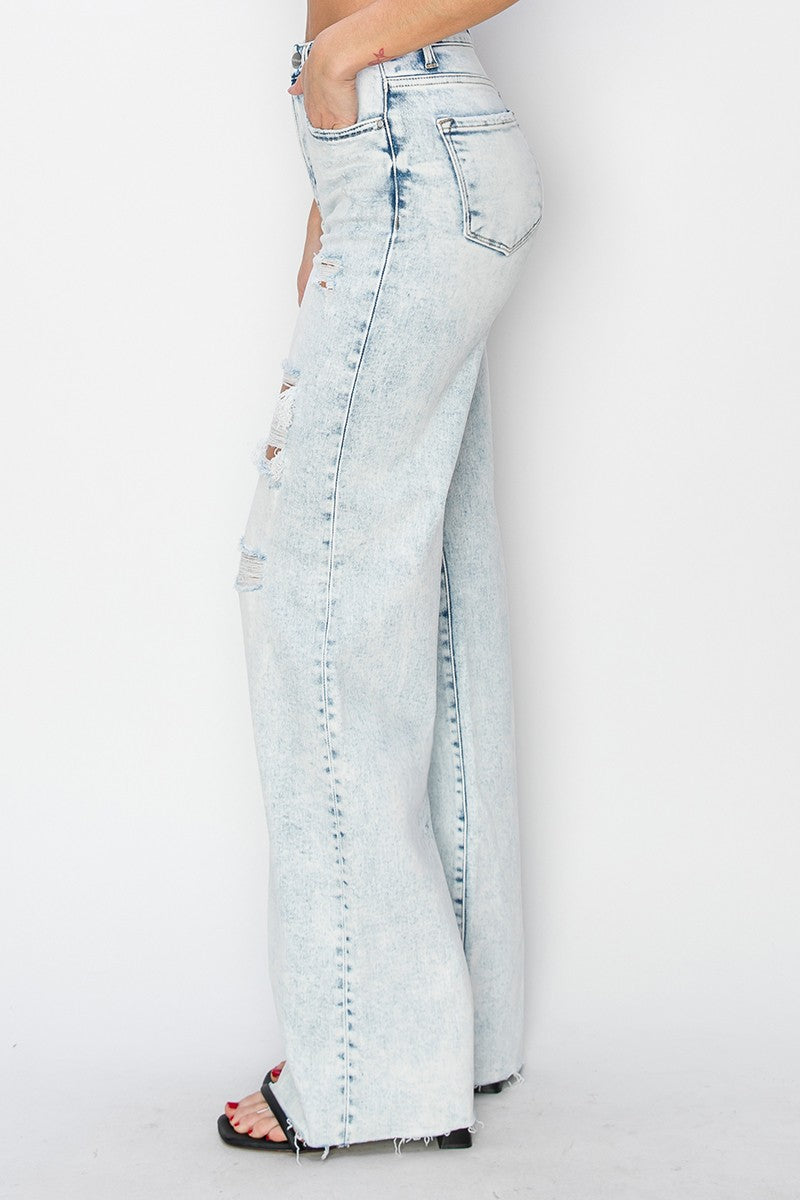 RISEN High Rise Acid Washed Wide Jeans