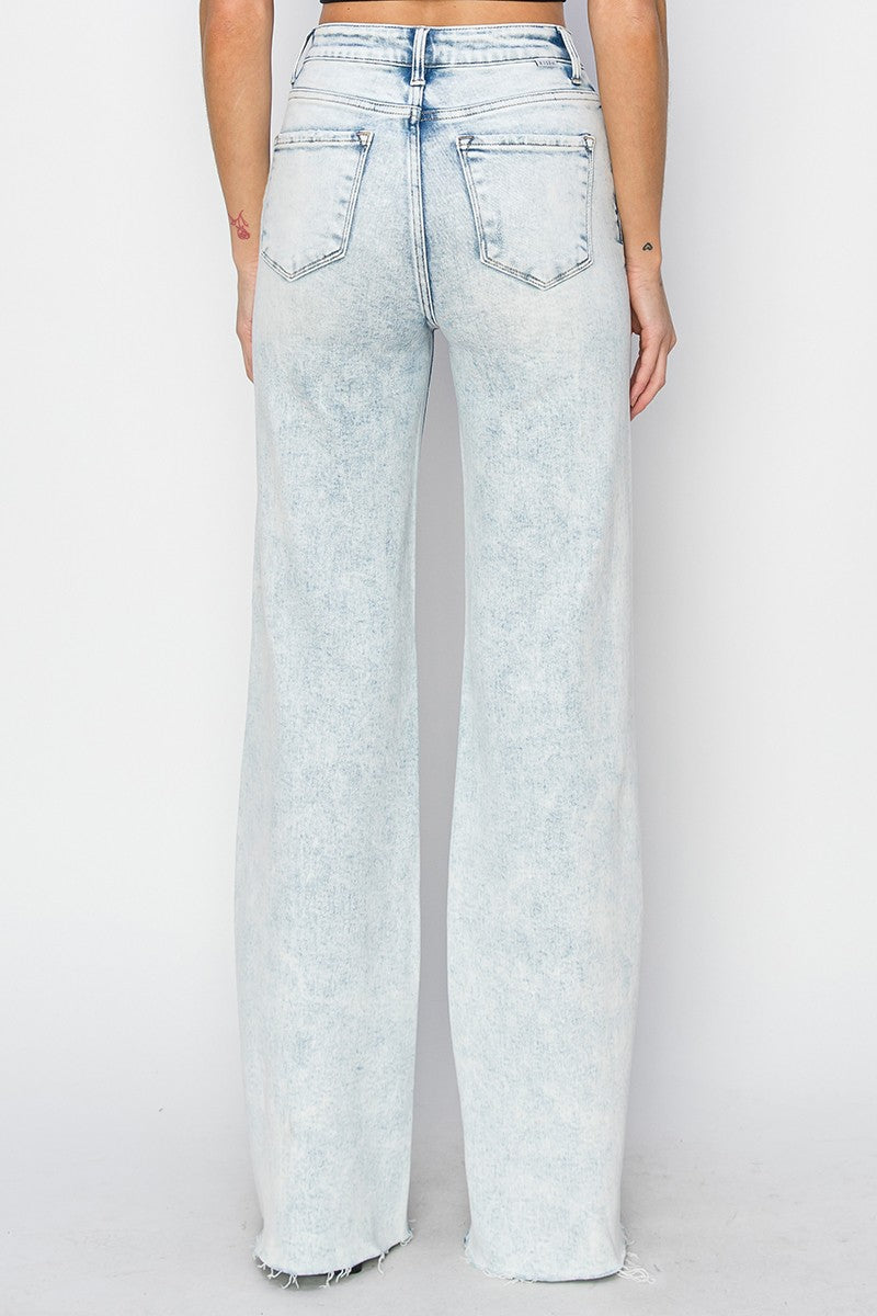 RISEN High Rise Acid Washed Wide Jeans