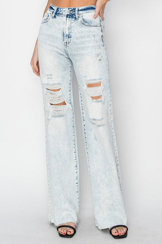 RISEN High Rise Acid Washed Wide Jeans