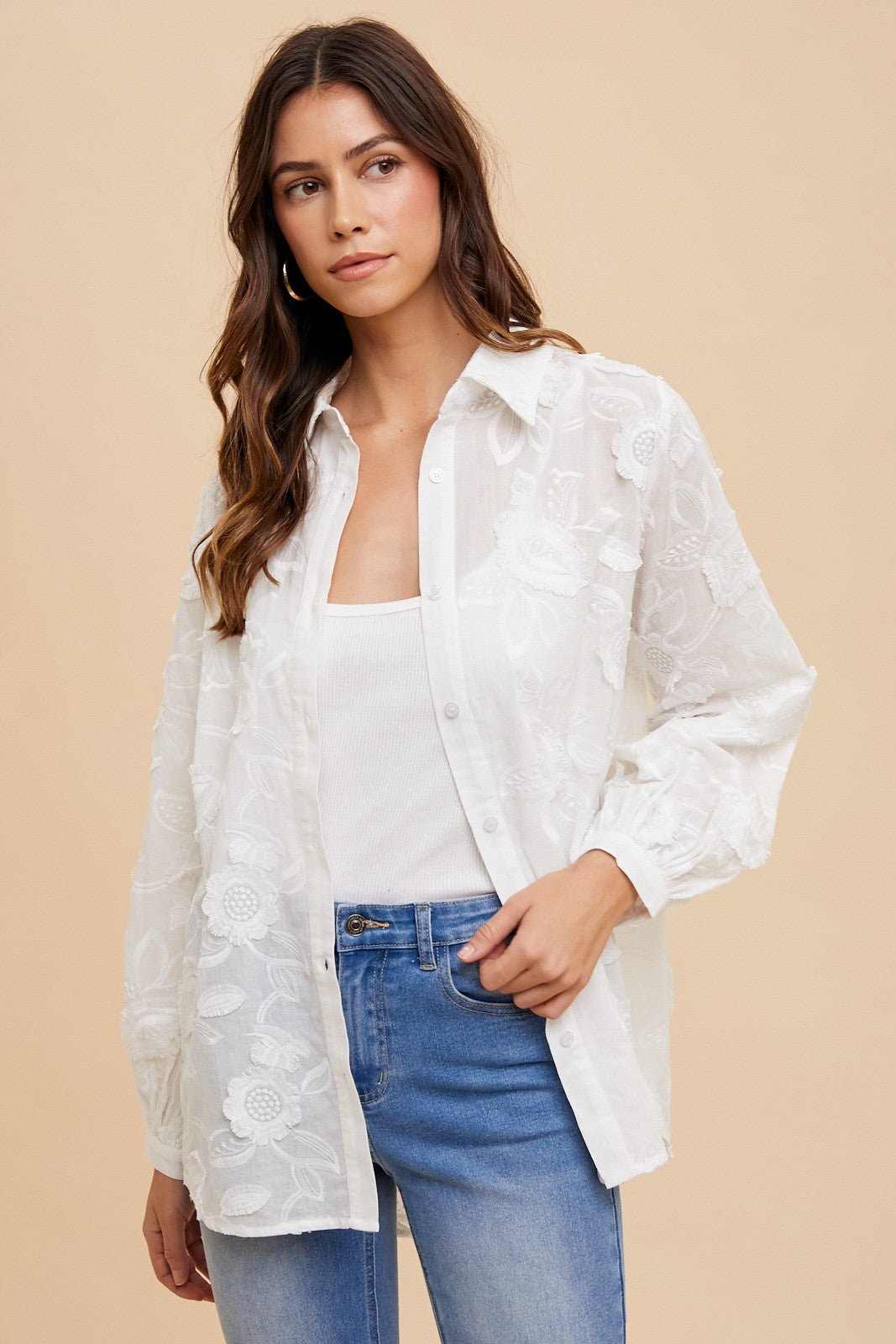 Flower Applique Button Down