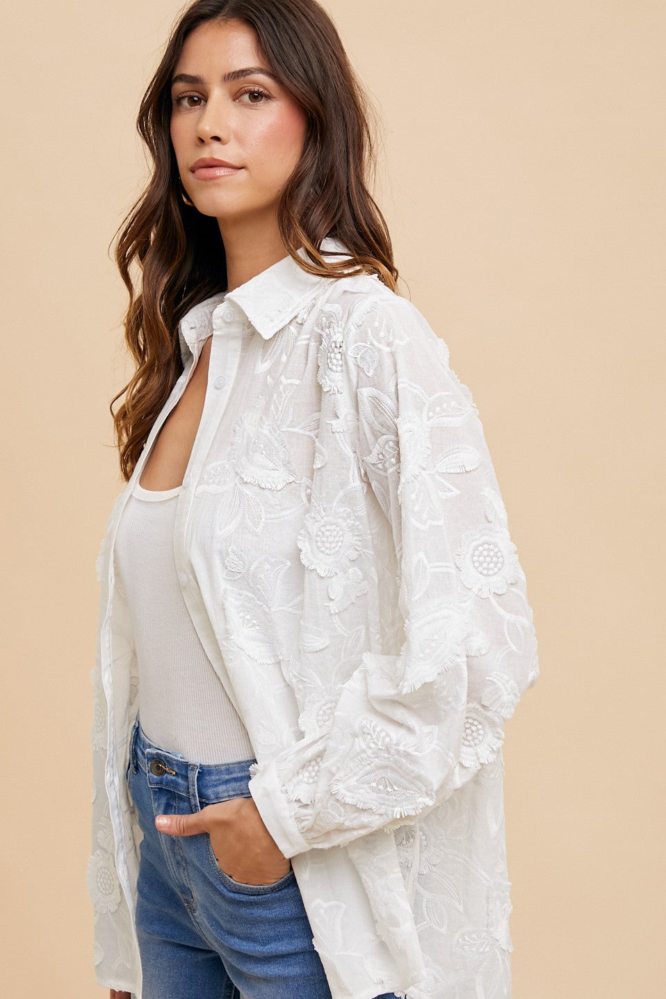 Flower Applique Button Down