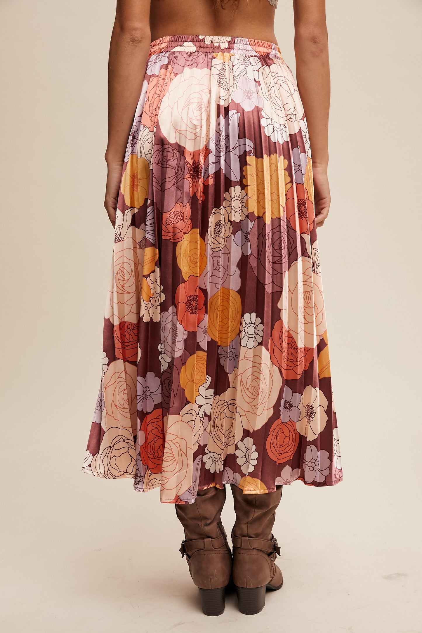 Floral Print Pleated Maxi Skirt
