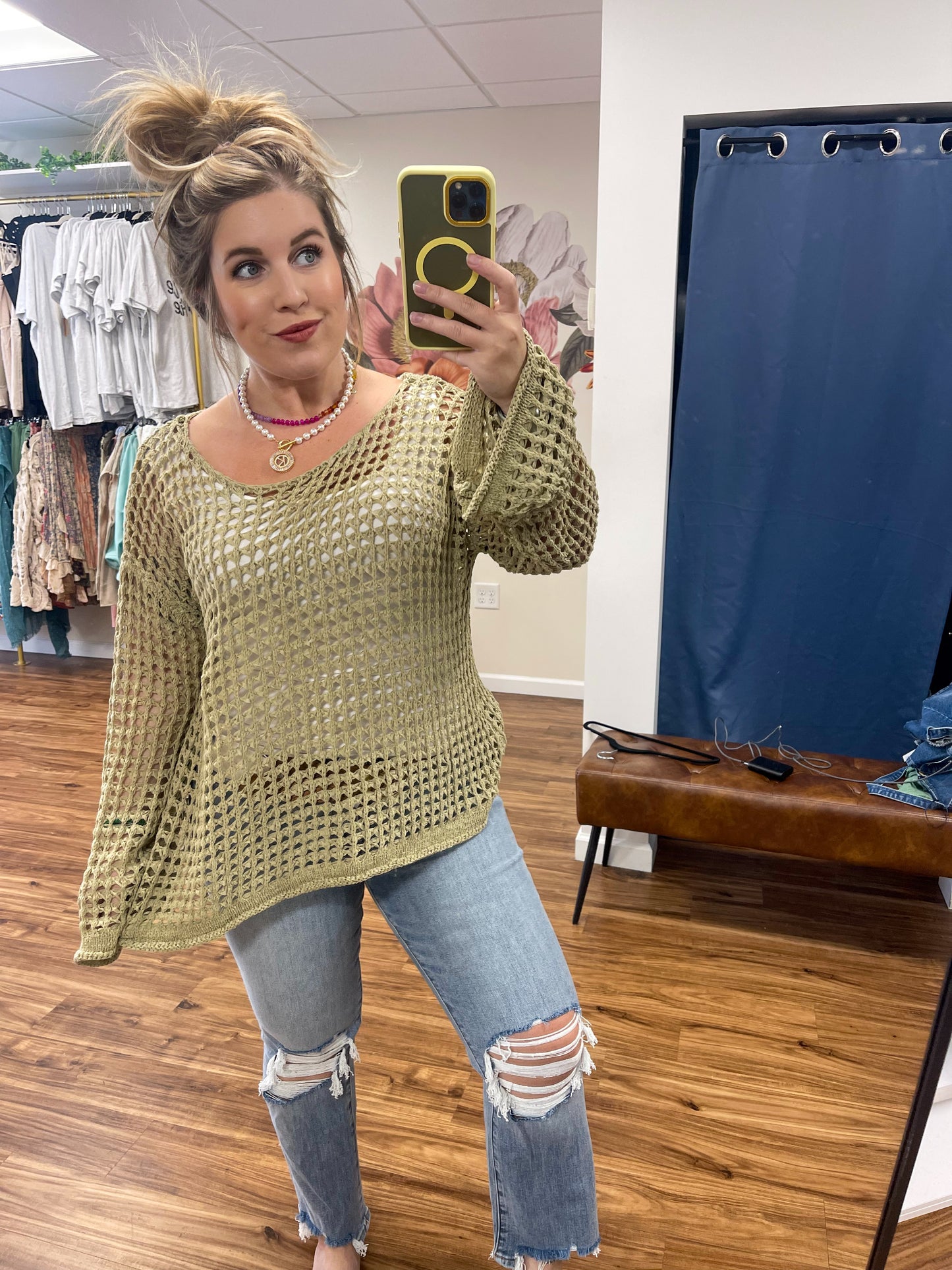 Sheer Pullover in Warm Olive