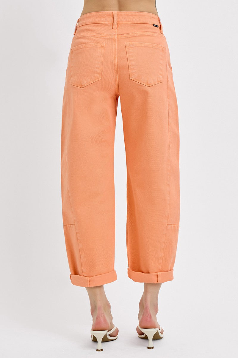 RISEN Coral Peach Cuffed Barrel Jeans