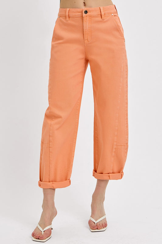 RISEN Coral Peach Cuffed Barrel Jeans