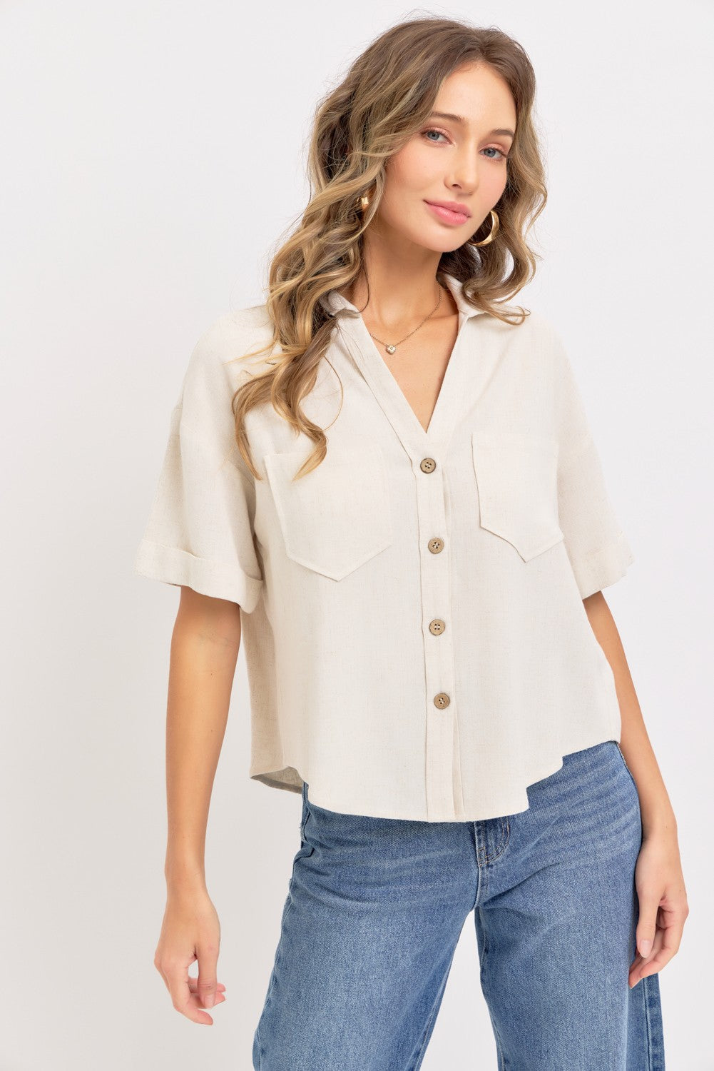 Oatmeal Linen Blend Casual Shirt