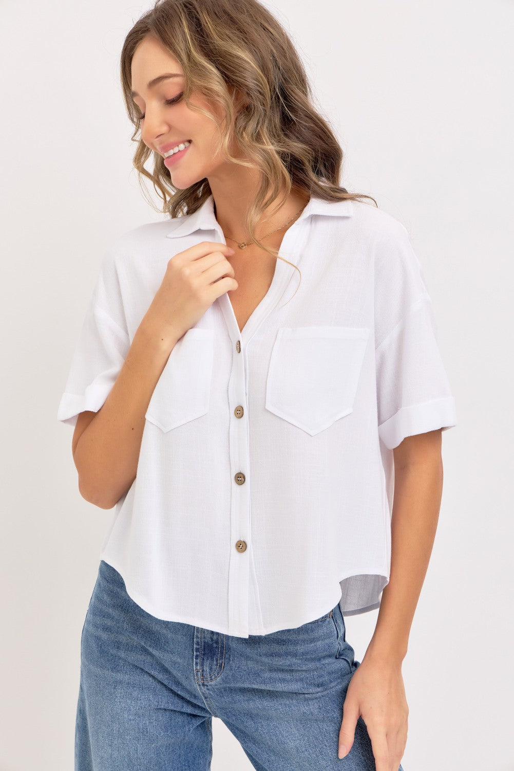 White Linen Blend Casual Shirt