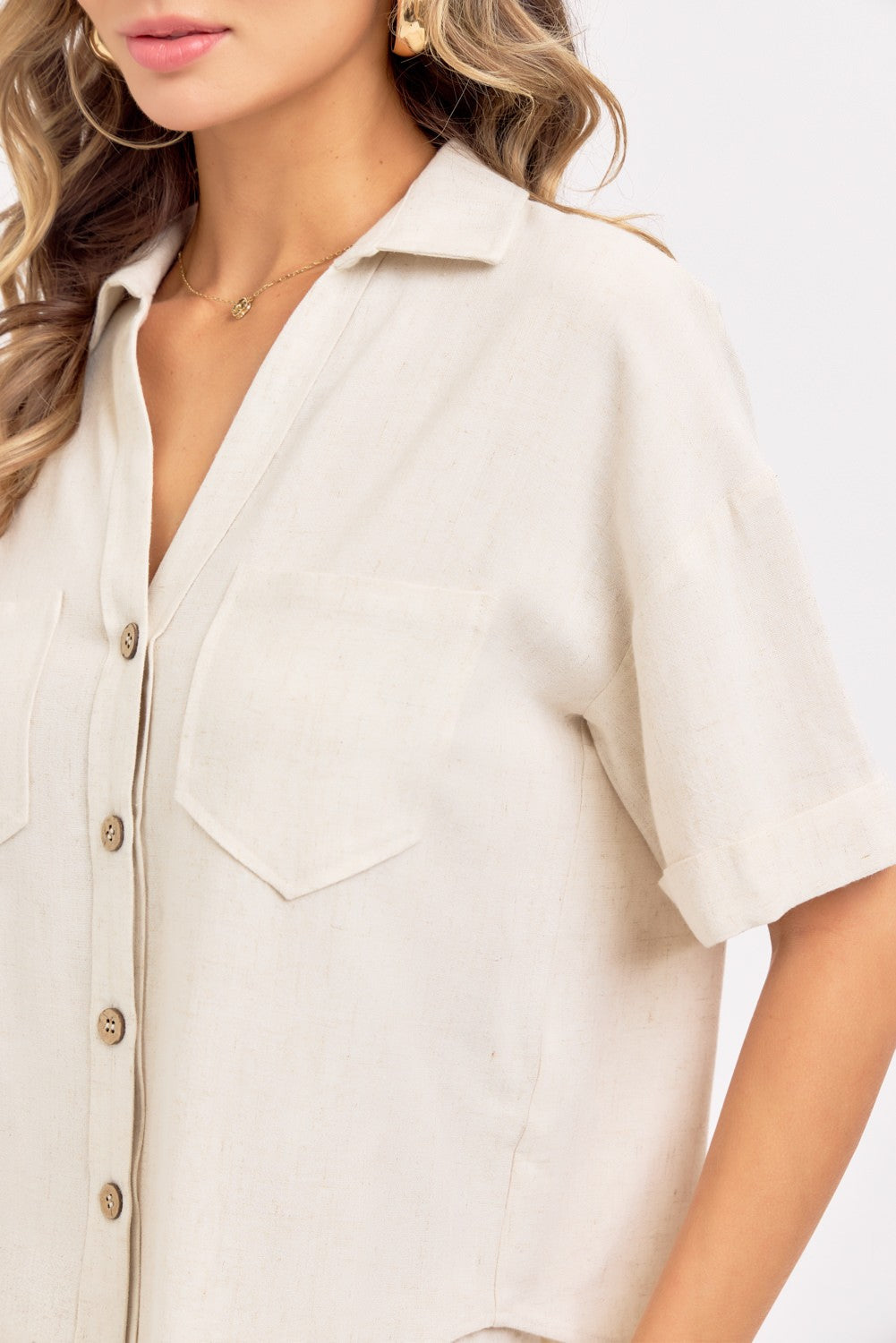 Oatmeal Linen Blend Casual Shirt