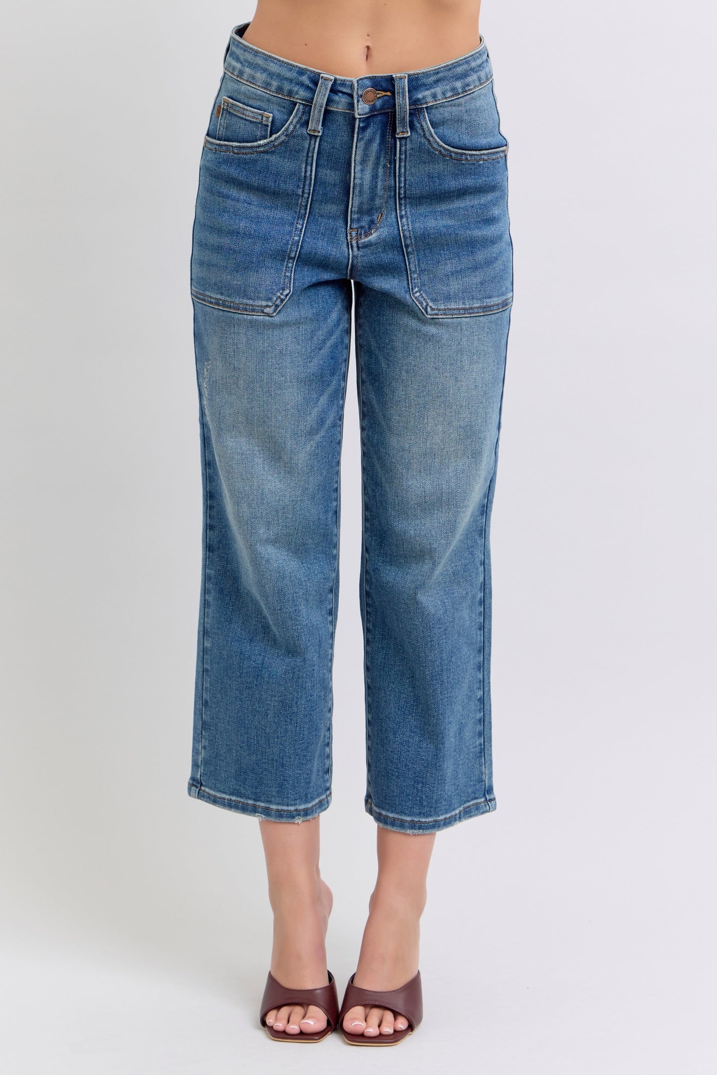 Judy Blue High Rise Utility Pocket Crop Wide Leg Jeans