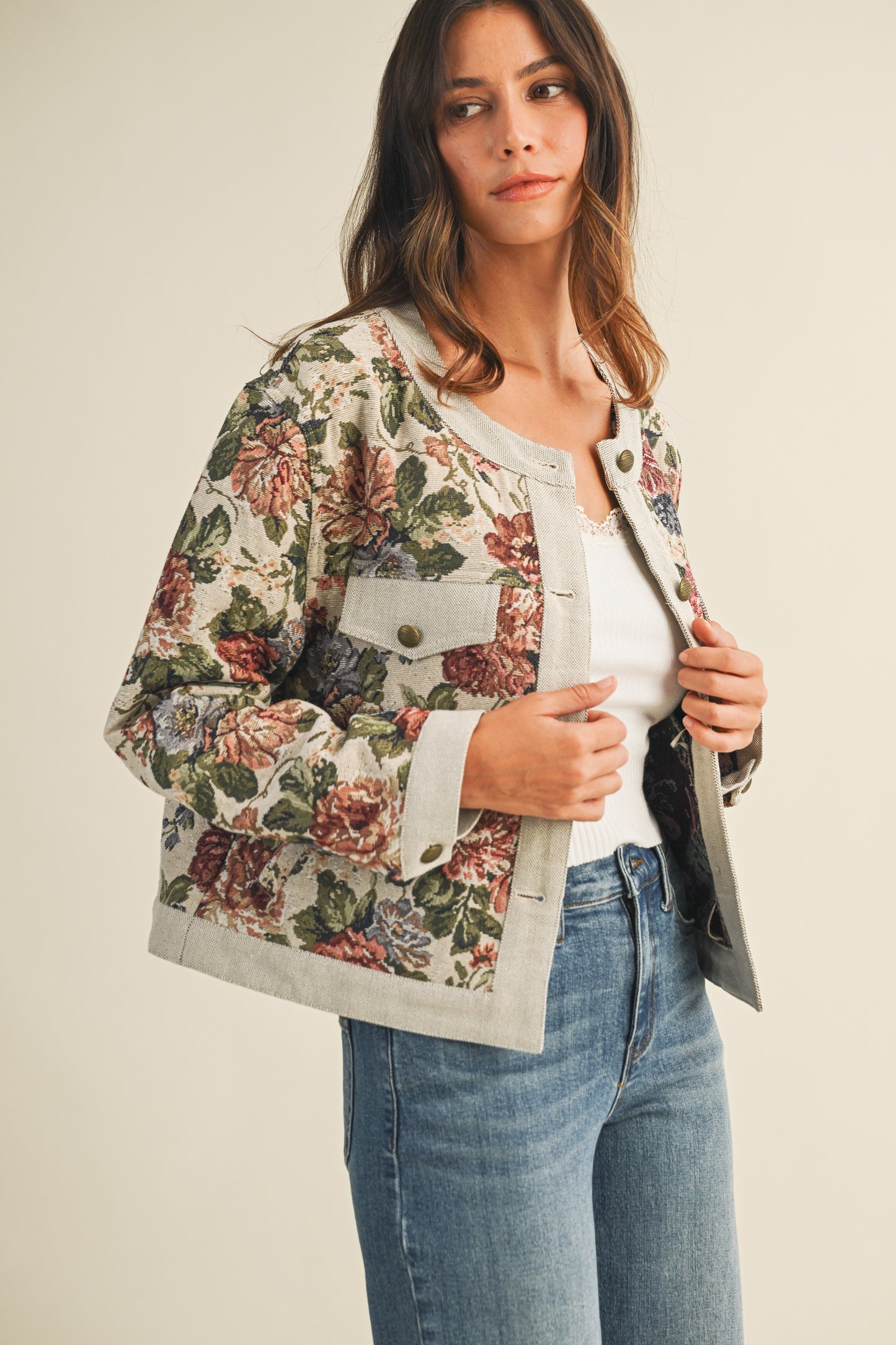 Floral Jacquard Button Down Jacket