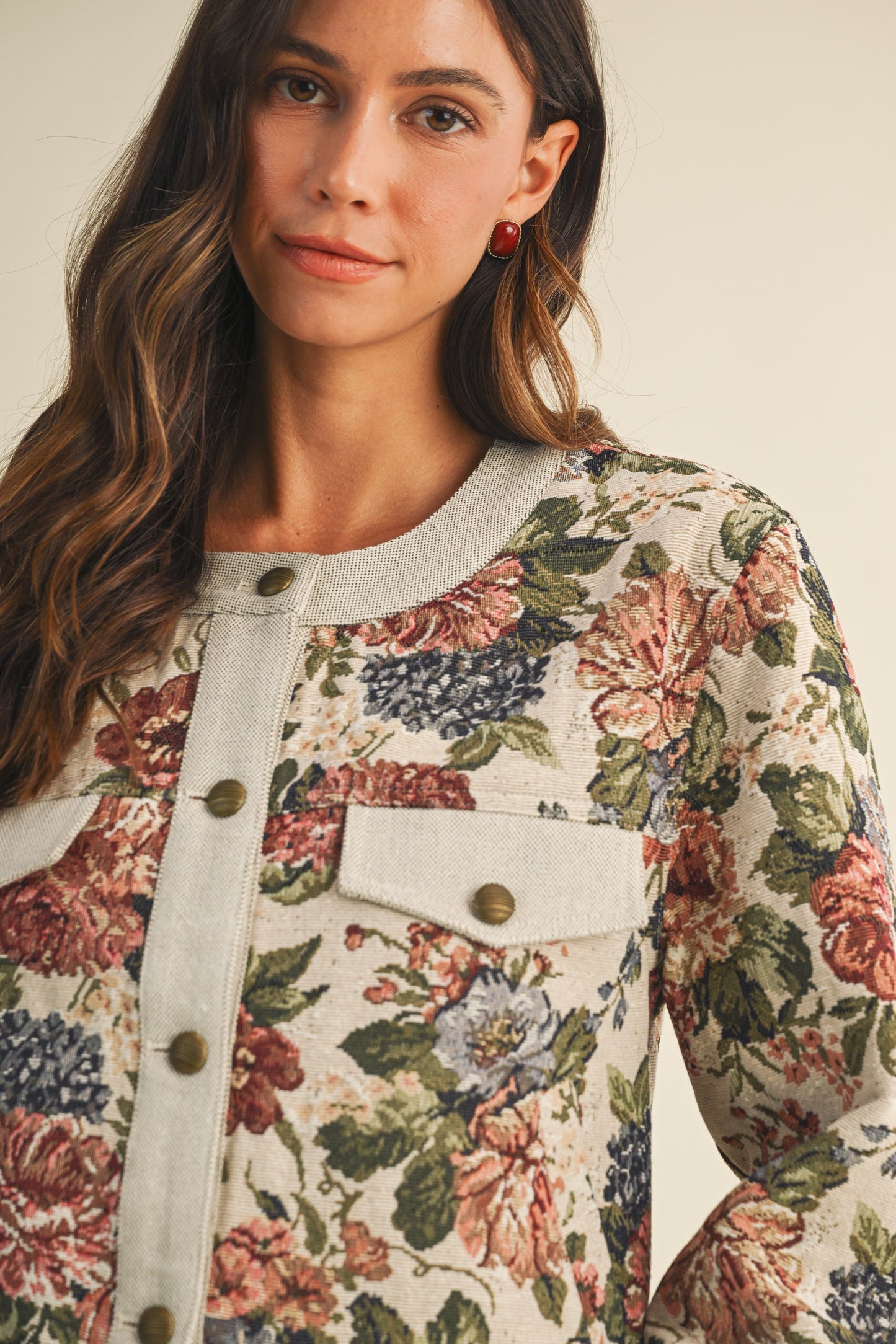 Floral Jacquard Button Down Jacket