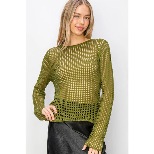 Moss Open Knit Long Sleeve