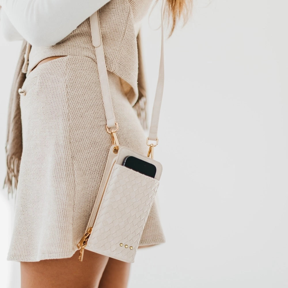 Woven Cream Phone Bag