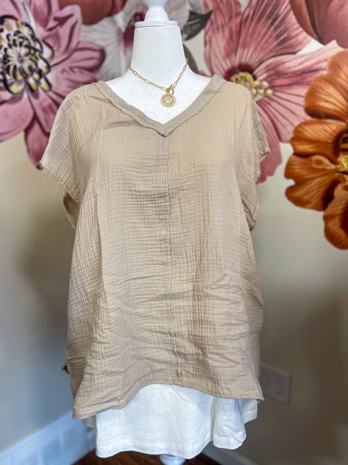 Gauze Top Taupe Tee