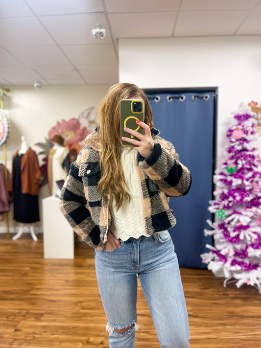 Mauve Flannel Sherpa Zip Up Jacket