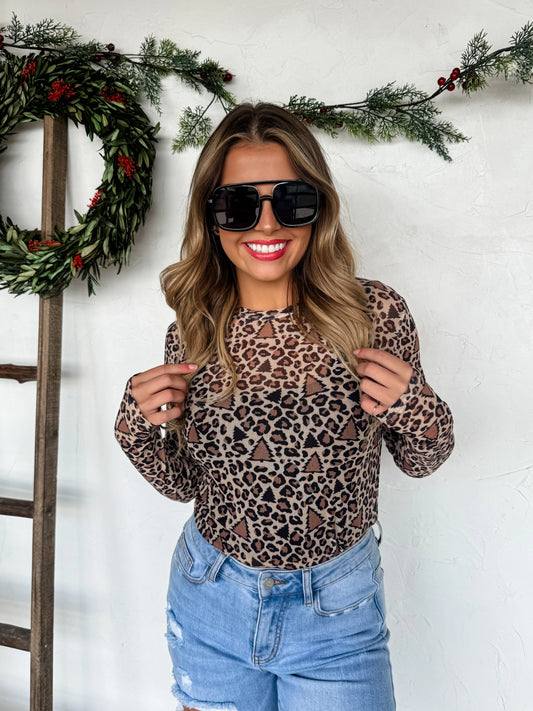 Christmas Mesh Top Cheetah Christmas