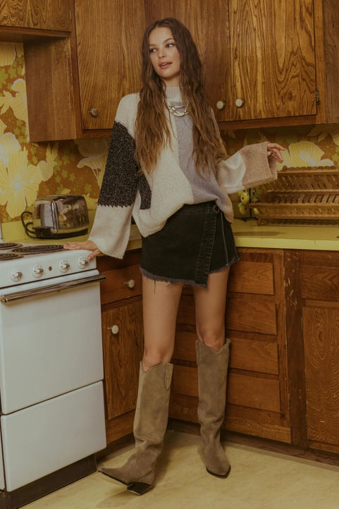 Oatmeal Colorblock Knit Pullover