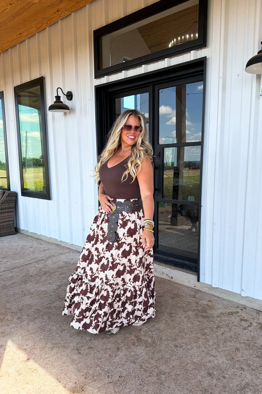 Wander West Maxi Skirt in Cow