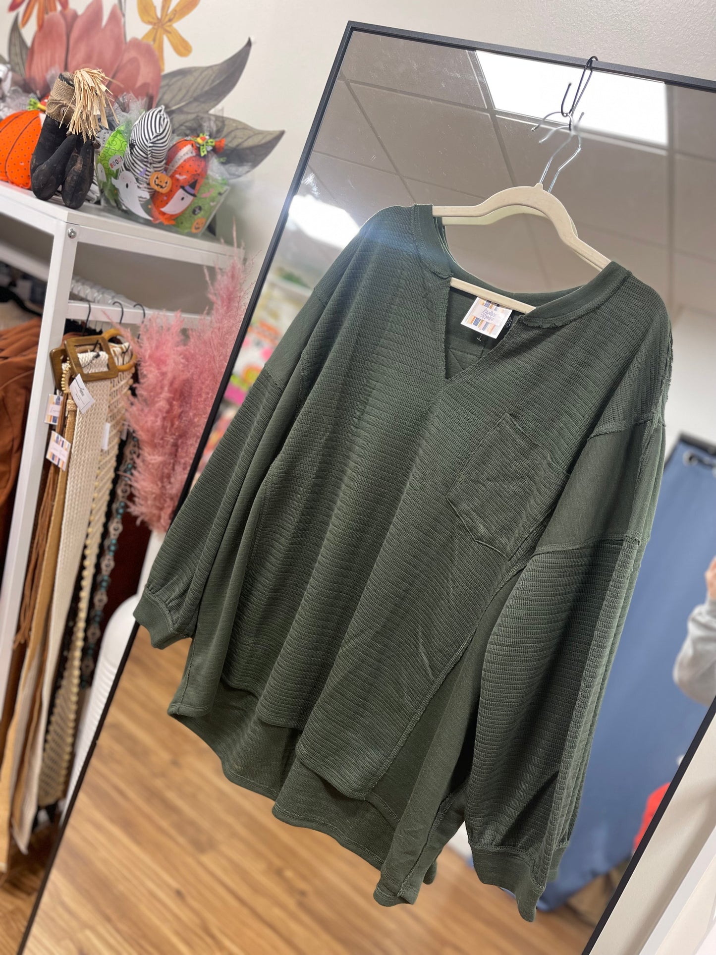 Dark Olive Patchwork Top