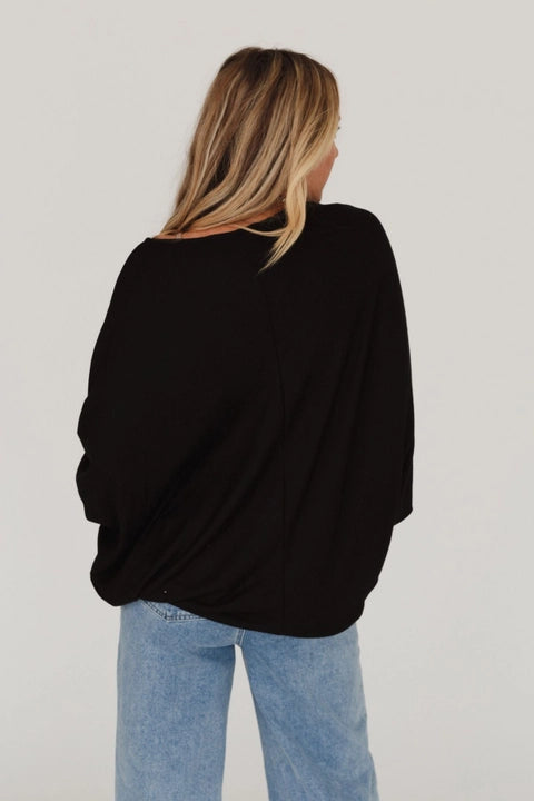 Black Batwing Sleeve Knit Sweater