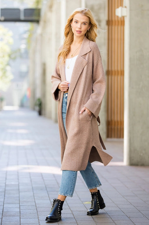 Latte Knitted Trench Coat