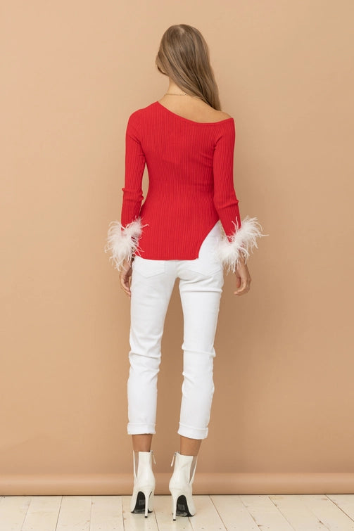 Feather Cuff Fitted Sweater