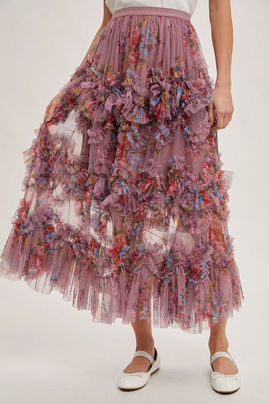 Mauve Ruffled Midi Skirt