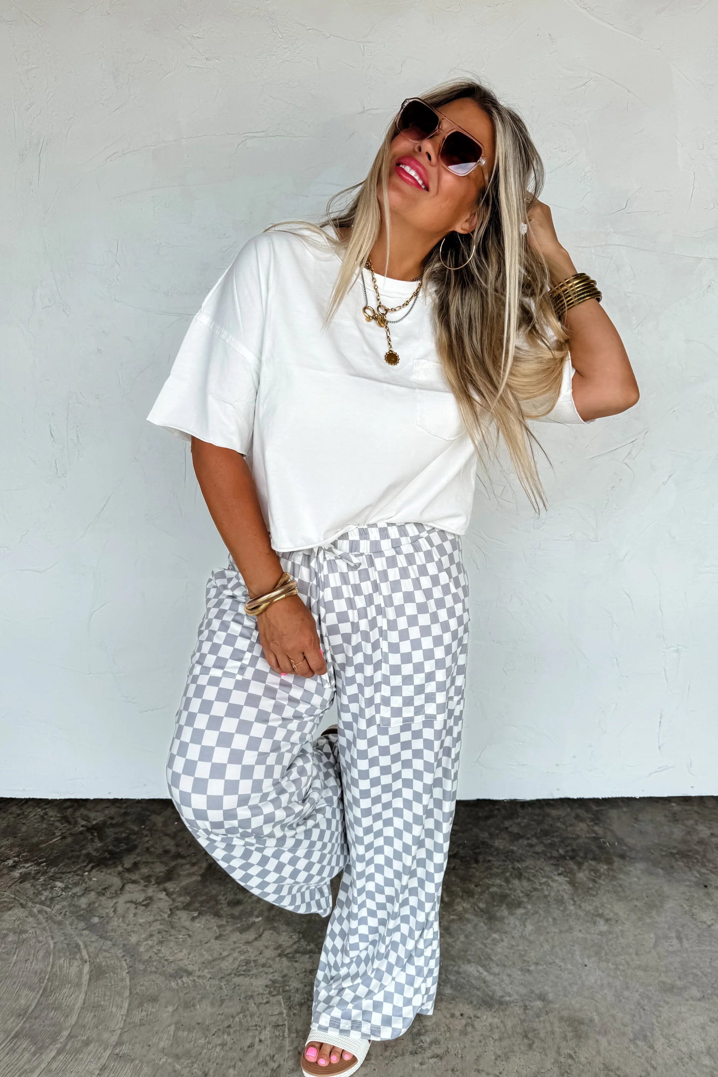 G&W Haddie Wide Leg Checker Pants