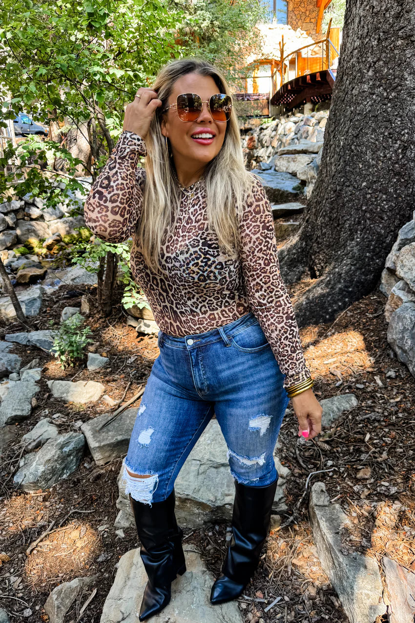 Cheetah Mesh Top